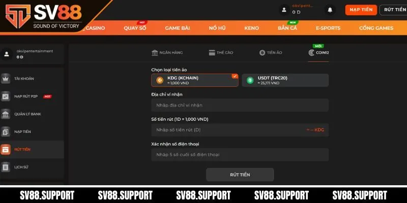 Rút tiền SV88